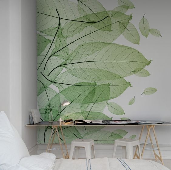Wallpaper using leaves as a pattern.