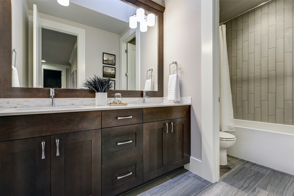 grey and brown bathroom decor