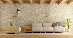Stone walls are great for creating a rustic feel in your living room.