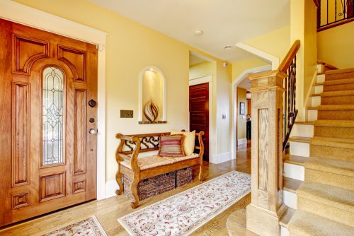 Rustic style entrance hall with wooden floor