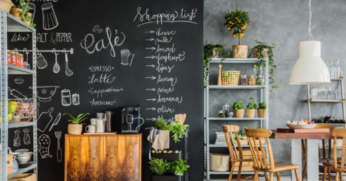 Blackboard paint is used to create a stylish wall