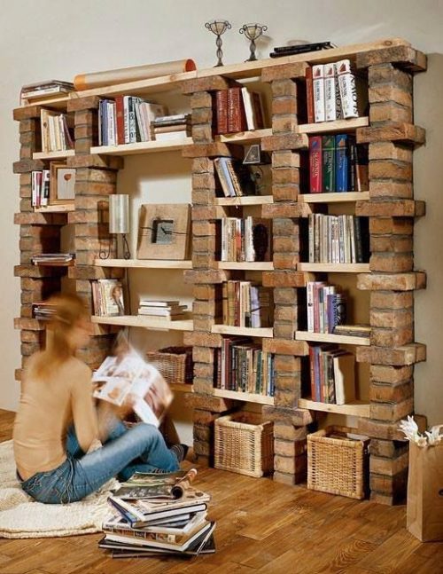 A bookcase with bricks can be a unique addition to your home