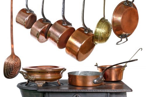 Copper industrial kitchen utensils