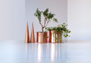 These copper plant pots make great centerpieces.