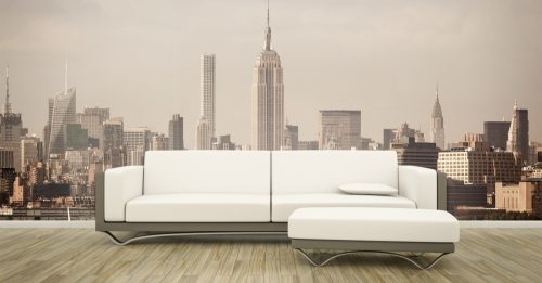 A stylish wall mural of New York is used