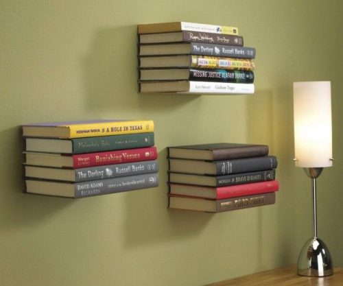 When decorating your home with books you could glue some books to the wall to create unique shelves