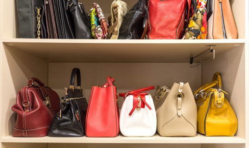 Use shelves for storing handbags