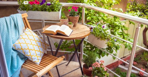 A reading corner in a little balcony.