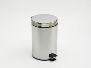 A bathroom trash can normally comes with a pedal and a lid.