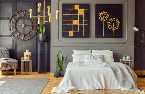 A gold and silver decor could look great with some earthy tones and an elegant touch of dark grey