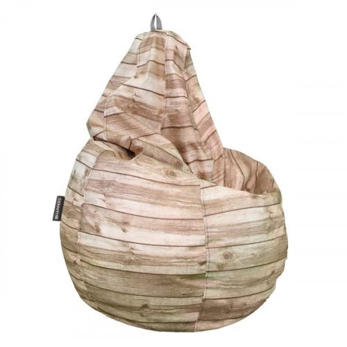 Puffy seat, tan striped bean bag chair