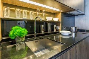 The green color of Verde Ubatuba granite countertops is so dark it's almost black.