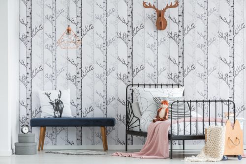 You can use wall paper in neutral and silver tones to decorate a bedroom with style
