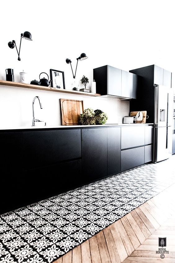 Using wood and tiles can help create contrast.