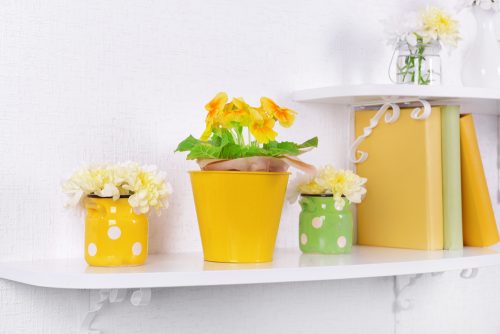 Use shades of yellow such as Primrose Yellow for feature accessories in spring decorating
