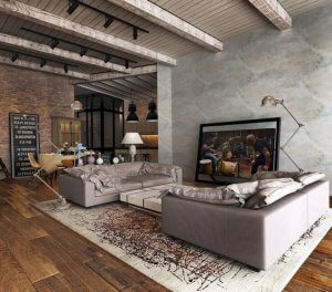 Living room with beige rug