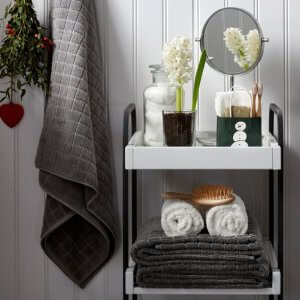 Bathroom carts are great practical and decorative elements.