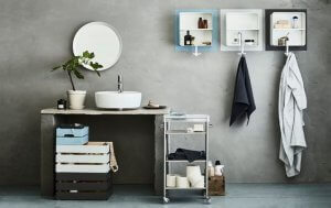 Bathroom carts are usually used for keeping toilet roll, towels and make up.