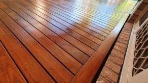 A newly stained and waterproofed deck.