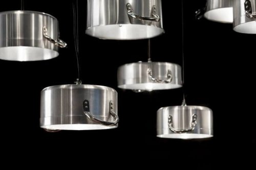 Use old saucepans as kitchen items to create unique light shades