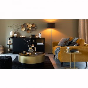 circular gold table in living room