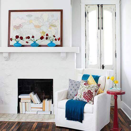 Find another use for your fireplace in summertime with cozy book decor
