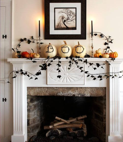 Halloween fireplace gray white
