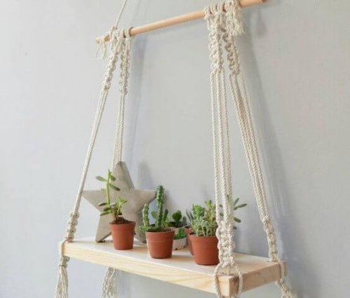 A beautiful hanging shelf with pot plants as a feature
