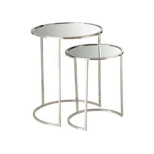 A pair of mirror top end tables.