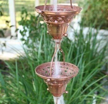 Copper rain chain made with cups