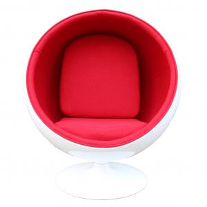 Red and white ball chair.