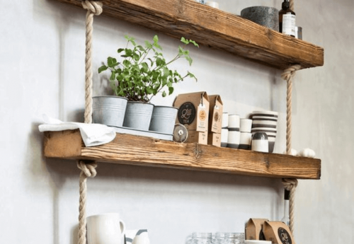 Make Your Own Hanging Rope Shelf With, Hanging Wooden Shelves With Rope