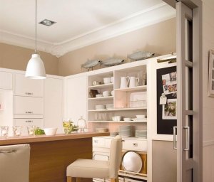 A kitchen without a door.