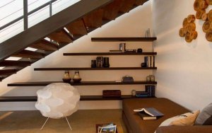 Shelves go great under the staircase.