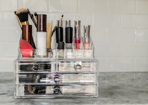 Plastic makeup organizer.