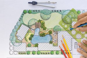 A sketch of a garden to help plan a path.