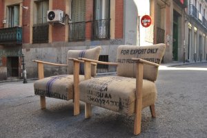 Burlap chair covers.