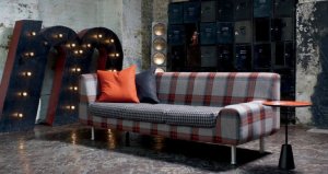 Checked fabric couch.