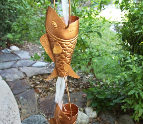 A rain chain with a fish.