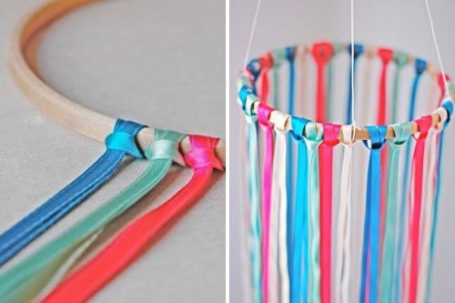 A ribbon ceiling mobile design.