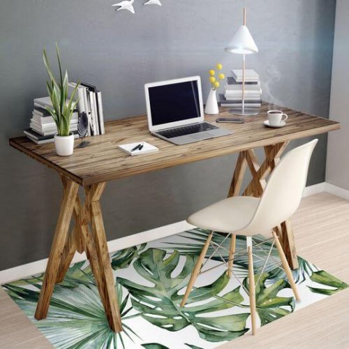 A nature inspired rug with a Monstera motif.