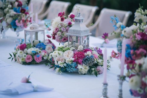 Boho chic table arrangements.