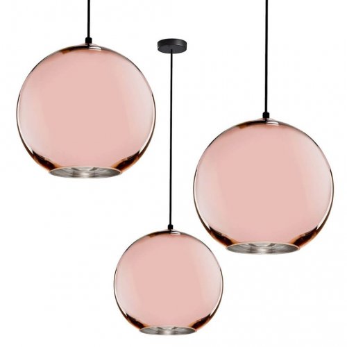 Three spherical light fixtures.