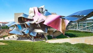 The architecture of Frank Gehry as seen in a picture of the Hotel Marqués de Riscal. 