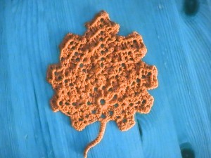Fall-inspired crocheted leaf.