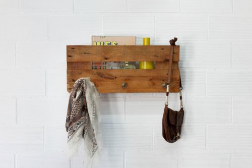 A wooden coat rack.