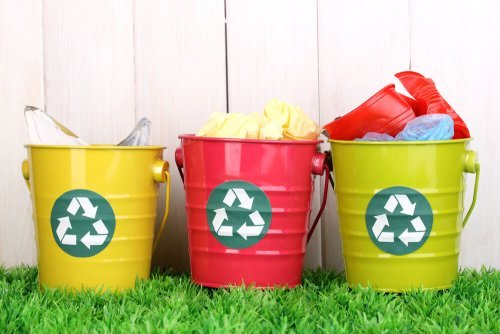 Three recycling buckets.