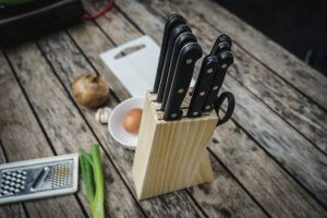 Wooden knife block.