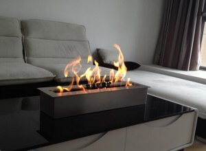 Integrated tabletop fireplaces.