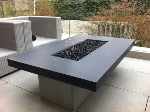A modern tabletop fire pit.